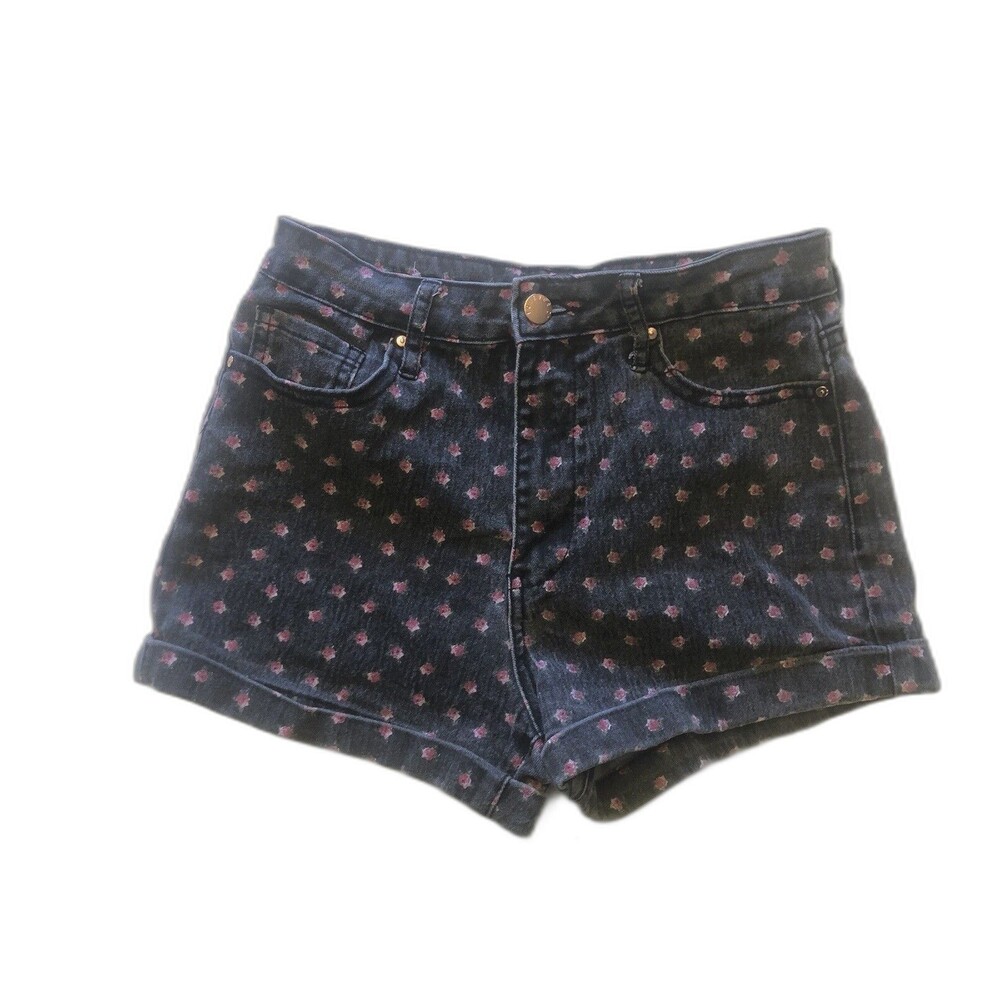 Forever 21 Premium Denim Shorts Black Pink Floral Jean Shorts Size 27